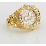 Ancient Greece Silver Horse Coin in Designer 18kt Gold Ring with Diamonds circa 450-400 B.C.